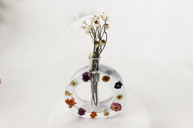 Resin Circle Propagation Station | Handmade Propagation Tube | Elegant Floral Bud Vase | Unique Home Decor | Pressed Flower Art
