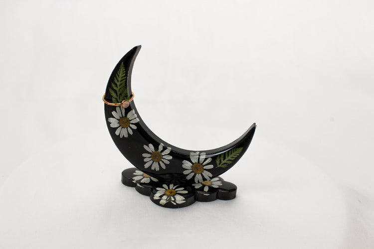 Crescent Moon Ring Holder | Resin Ring Holder | Resin Jewelry Stand | Room Decor | Pressed Flowers