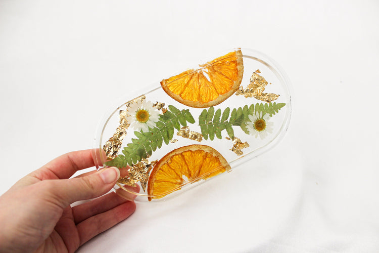 Handmade Resin Pill Tray | Dried Flowers | Bathroom Vanity Tray | Catch All Dish | Trinket Tray | Boho Decor | Bright Floral Resin Tray |