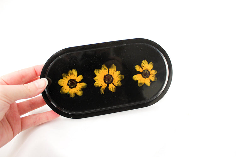 Handmade Resin Pill Tray | Dried Flowers | Bathroom Vanity Tray | Catch All Dish | Trinket Tray | Boho Decor | Bright Floral Resin Tray |