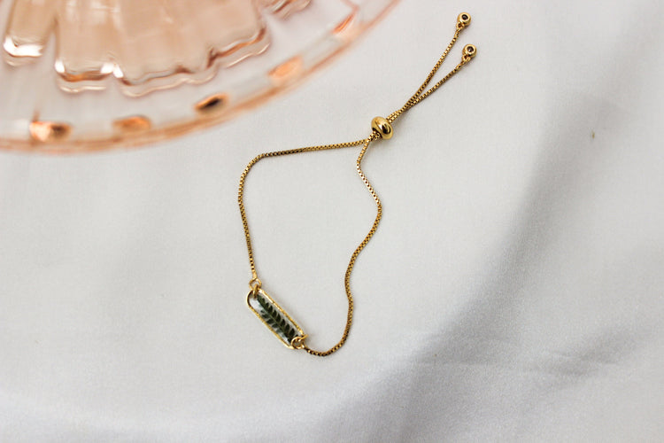 Resin Fern Bracelet | Pressed Flower Resin Bracelet | Minimalist Jewelry | Lightweight Statement Bracelet | Adjustable Dainty Gold Bracelet