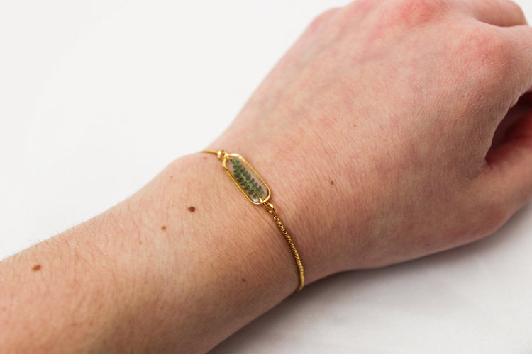 Resin Fern Bracelet | Pressed Flower Resin Bracelet | Minimalist Jewelry | Lightweight Statement Bracelet | Adjustable Dainty Gold Bracelet