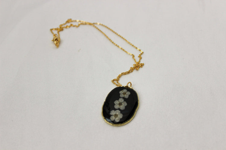 Pressed Flower Resin Necklace | Dainty Gold Necklace | Minimalist Gold Jewelry | Holiday Gift for Her | Small Floral Pendant Necklace
