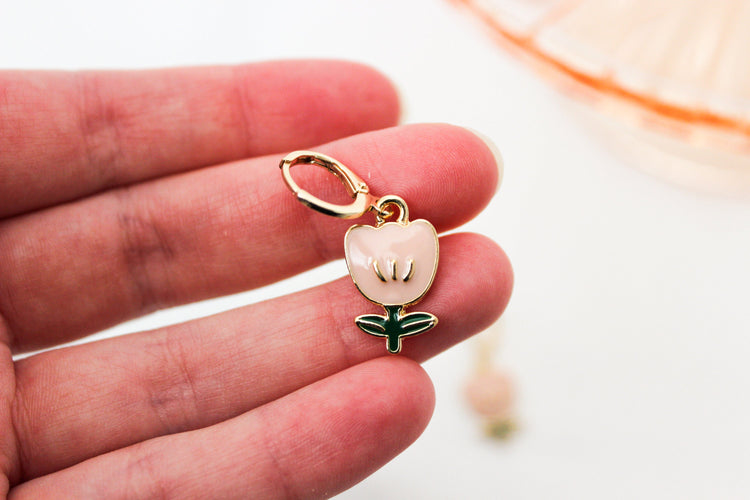 Flower Huggie Hoops | Pastel Flower Huggie Earrings | Floral Dangle Earrings | Gift for Her | Dainty Gold Filled Earring