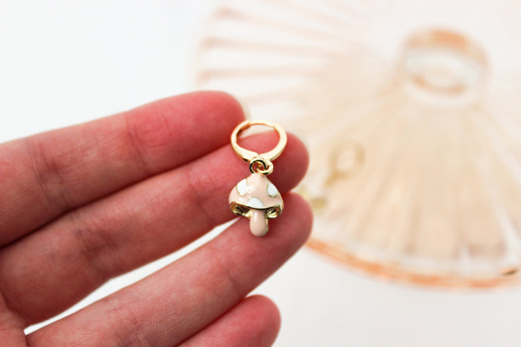 Mushroom Huggie Hoops | Pastel Mushroom Huggie Earrings | Mushie Dangle Earrings | Gift for Her | Dainty Gold Filled Earring