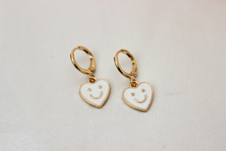 Happy Heart Huggie Hoops | Heart Shaped Huggie Earrings | Valentine Dangle Earrings | Gift for Her | Dainty Gold Filled Earring