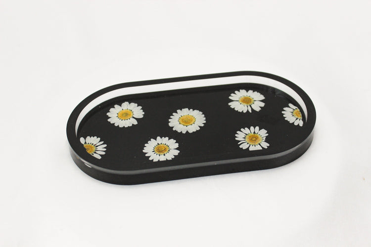 Handmade Resin Pill Tray | Dried Flowers | Bathroom Vanity Tray | Catch All Dish | Trinket Tray | Boho Decor | Bright Floral Resin Tray |