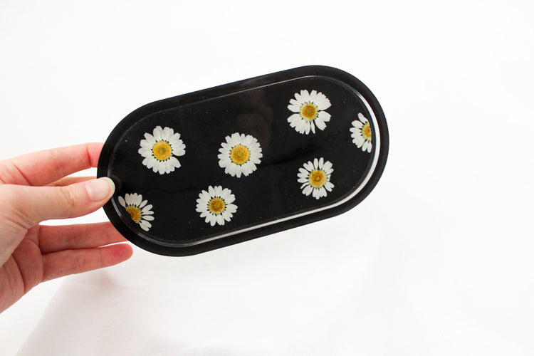 Handmade Resin Pill Tray | Dried Flowers | Bathroom Vanity Tray | Catch All Dish | Trinket Tray | Boho Decor | Bright Floral Resin Tray |