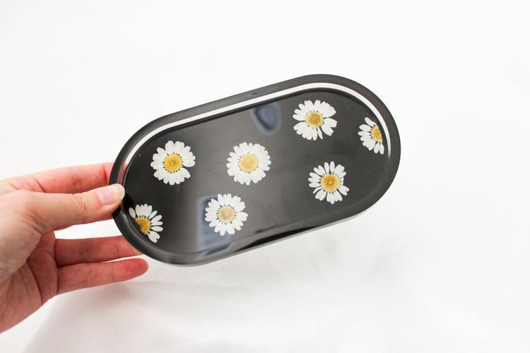 Handmade Resin Pill Tray | Dried Flowers | Bathroom Vanity Tray | Catch All Dish | Trinket Tray | Boho Decor | Bright Floral Resin Tray |