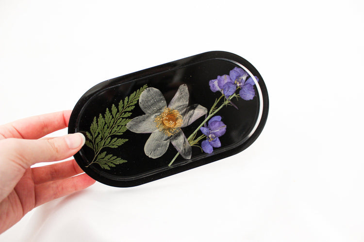 Handmade Resin Pill Tray | Dried Flowers | Bathroom Vanity Tray | Catch All Dish | Trinket Tray | Boho Decor | Bright Floral Resin Tray |