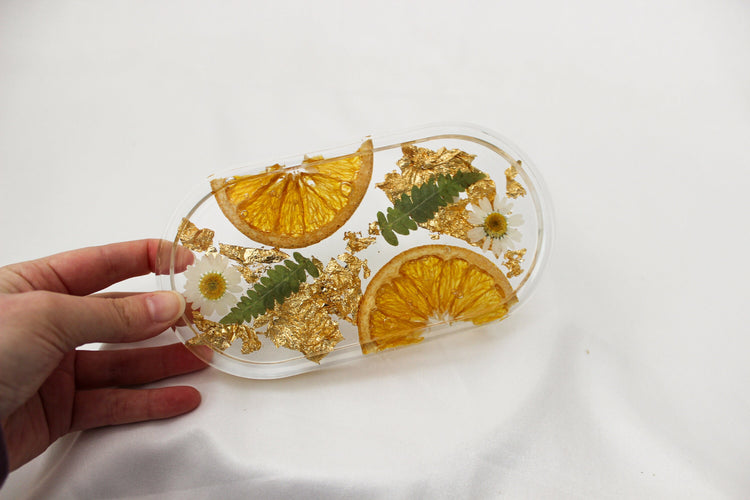 Handmade Resin Pill Tray | Dried Flowers | Bathroom Vanity Tray | Catch All Dish | Trinket Tray | Boho Decor | Bright Floral Resin Tray |