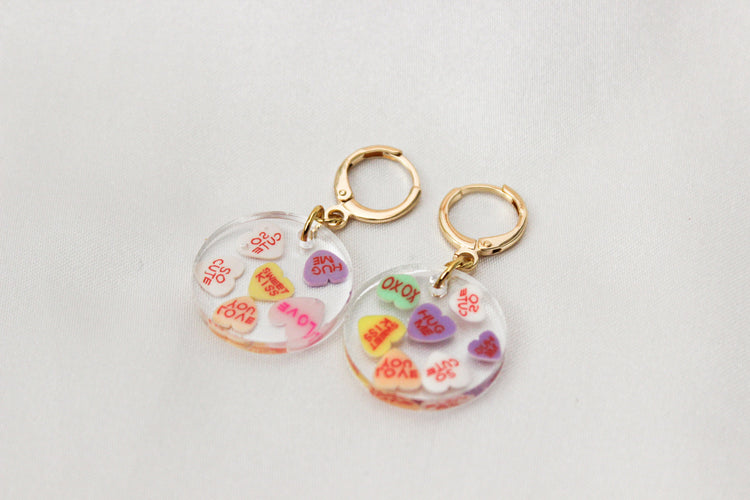 Conversation Heart Huggie Hoops | Heart Shaped Huggie Earrings | Valentine Dangle Earrings | Gift for Her | Dainty Gold Filled Earring