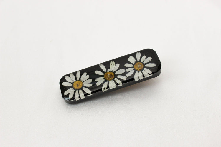 Pressed Flower Resin Hair Clips | Single Gold Hair Clip | Pressed Chamomile Flowers | Boho Style | Dainty Hair Clip