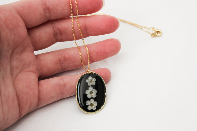 Pressed Flower Resin Necklace | Dainty Gold Necklace | Minimalist Gold Jewelry | Holiday Gift for Her | Small Floral Pendant Necklace