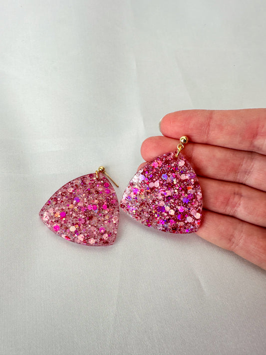 Pink glitter fan dangles