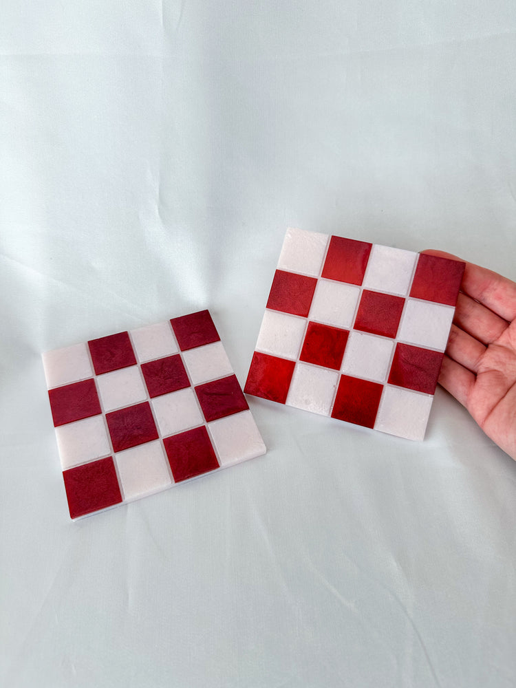 Valentines checkered coaster sets