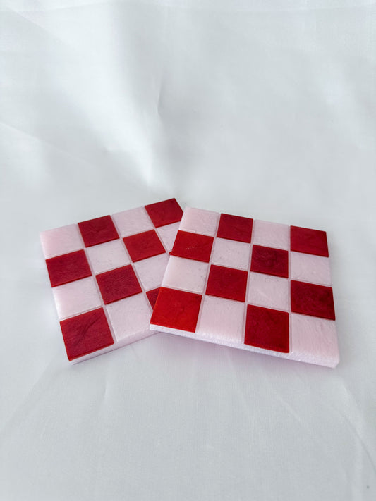 Valentines checkered coaster sets