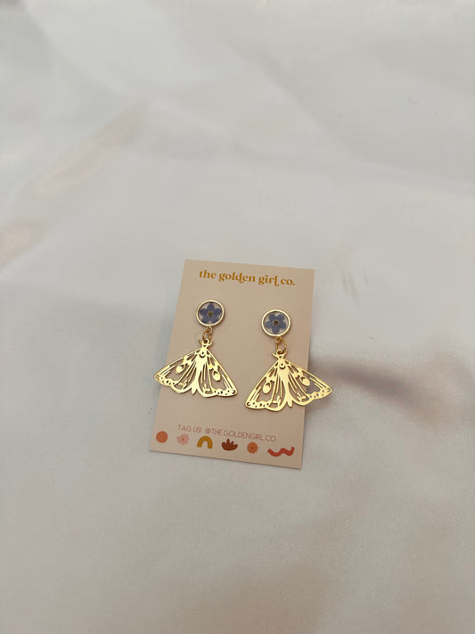 Pressed flower moth earrings
