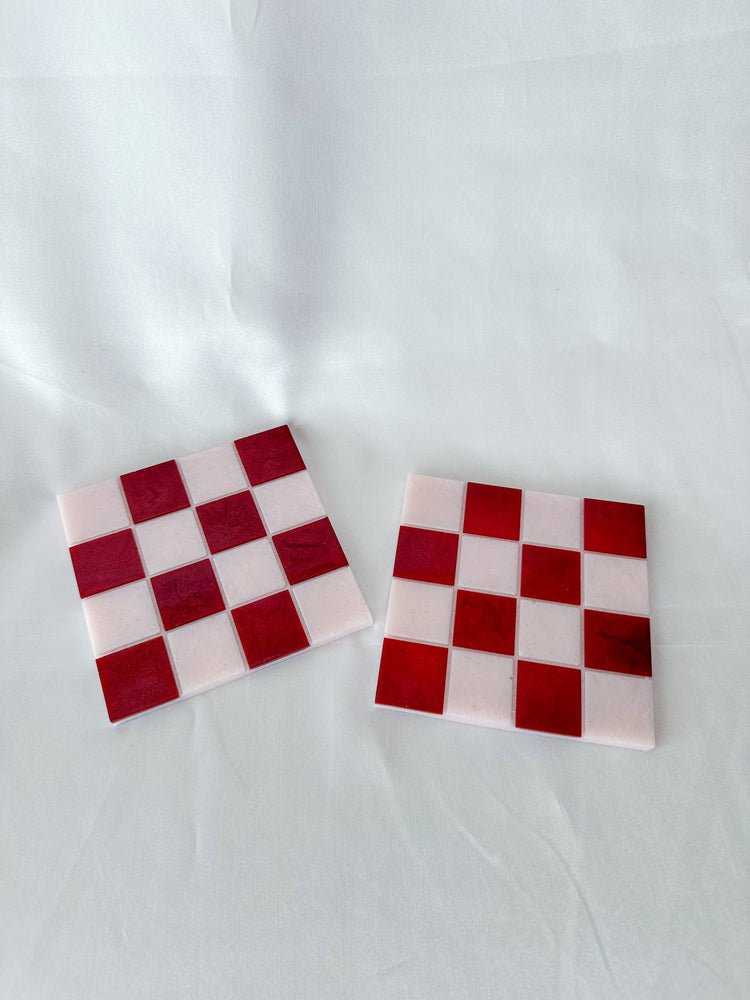 Valentines checkered coaster sets