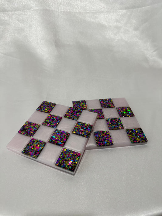Party glitter checkered coaster sets