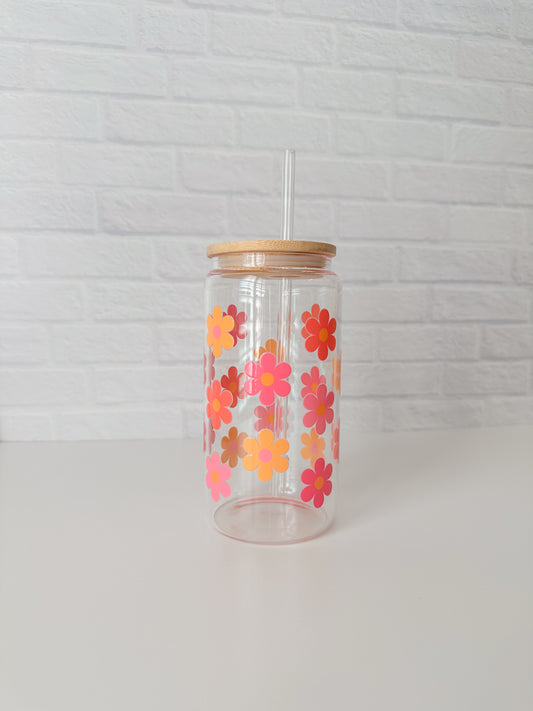 Sunset Floral Glass Cup