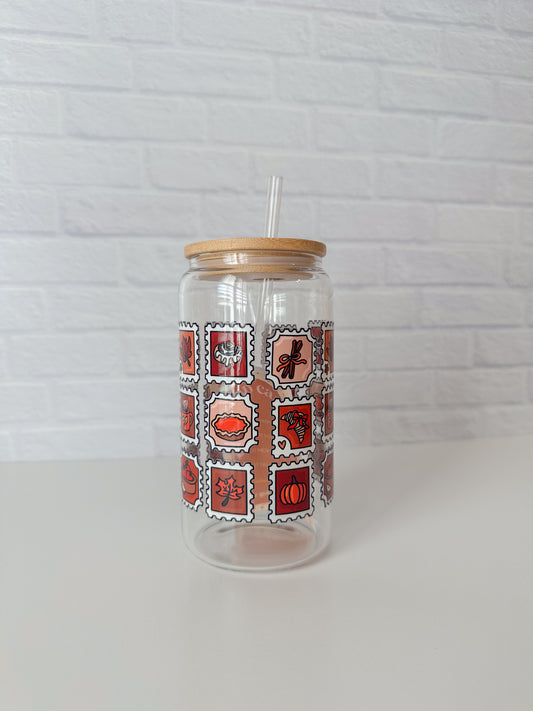 Fall Stamps Glass Cup