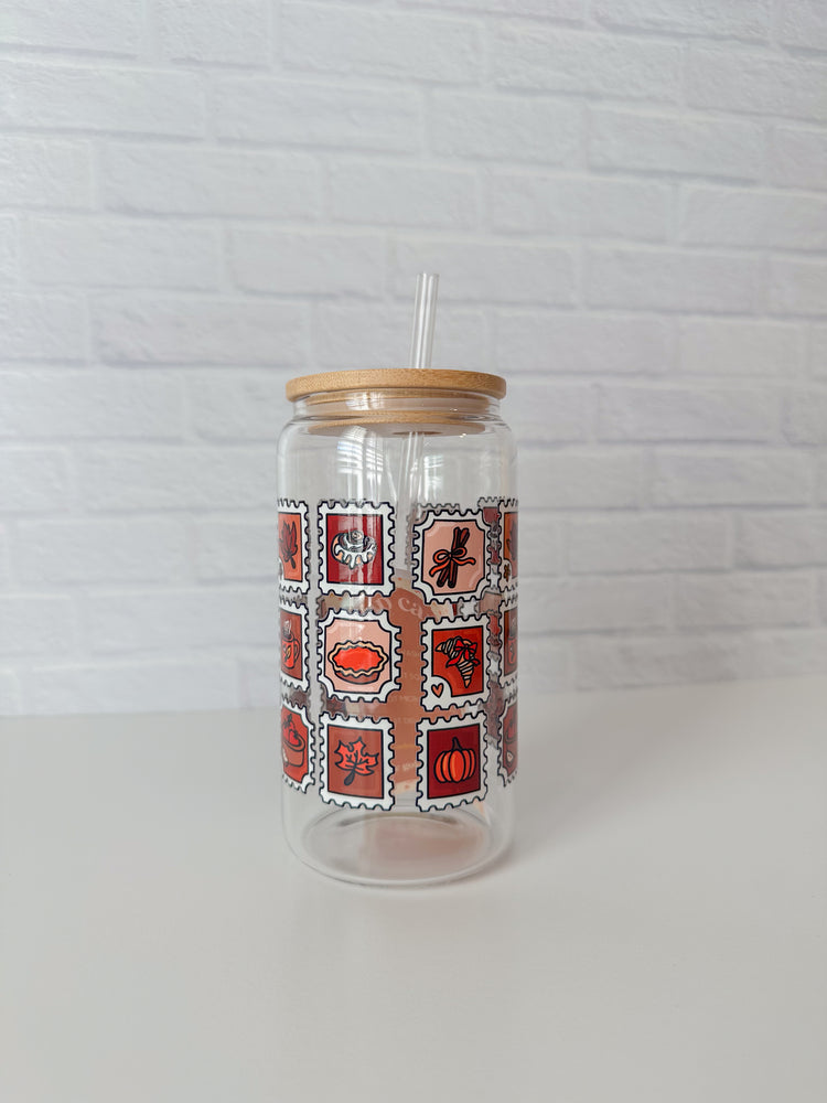 Fall Stamps Glass Cup