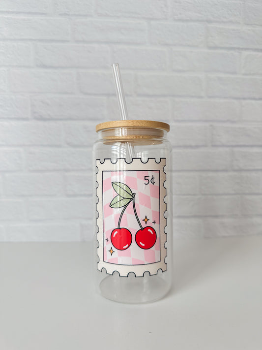 Cherry Stamp Glass Cup