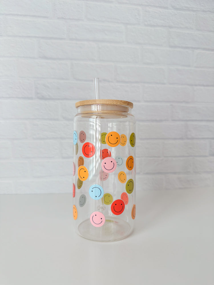 Rainbow Happy Face Glass Cup