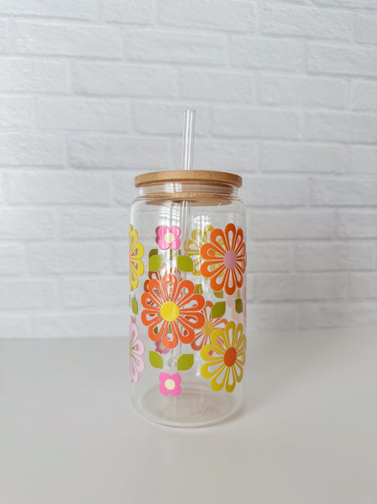 Retro Florals Glass Cup