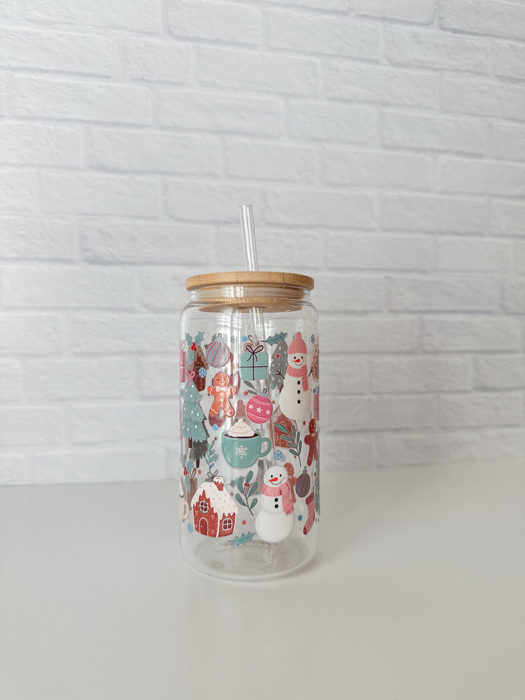 Snowman Hot Cocoa Glass Cup