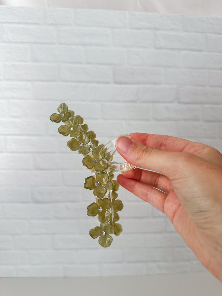 Green Floral Claw Clip