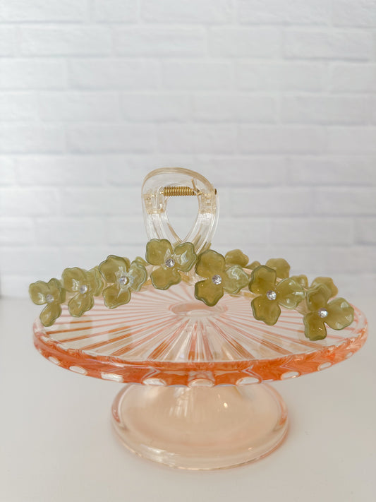 Green Floral Claw Clip