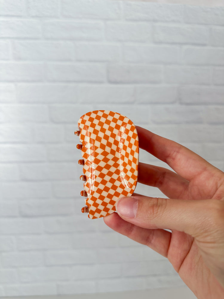 Orange Checkered Claw Clip