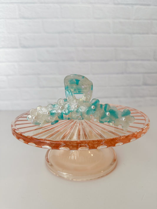 Blue Marble Floral Claw Clip