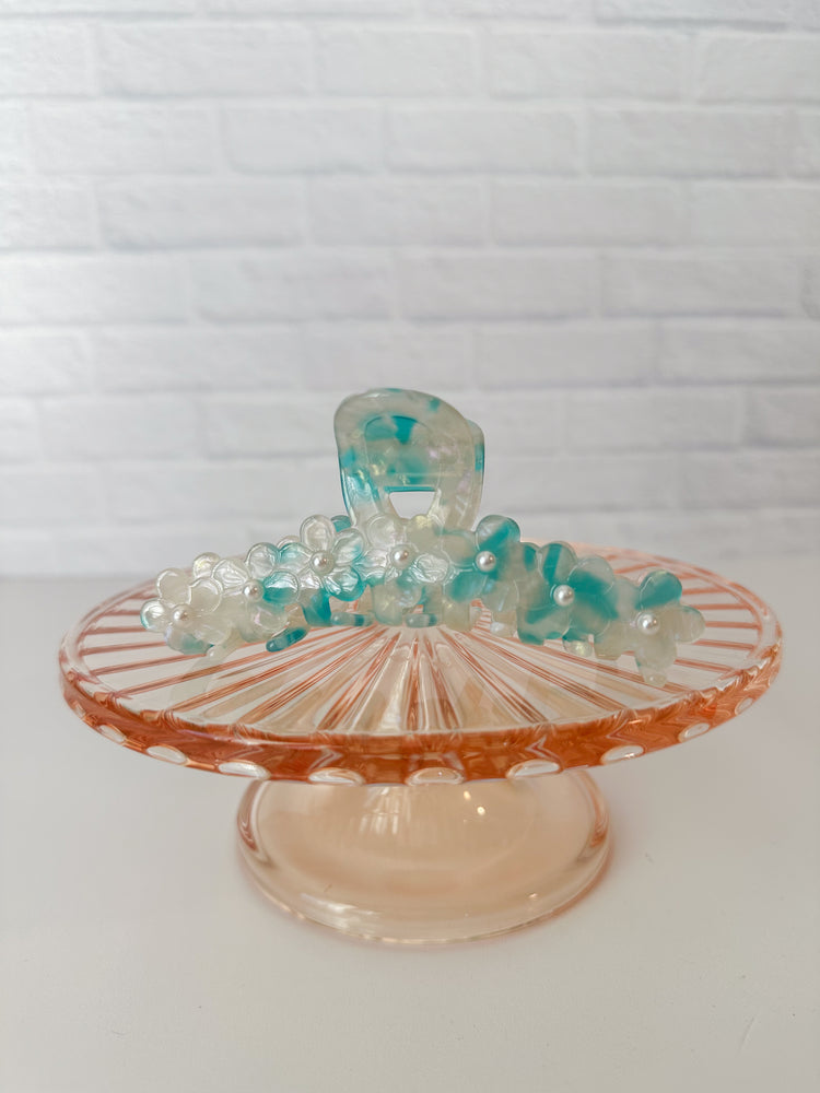 Blue Marble Floral Claw Clip