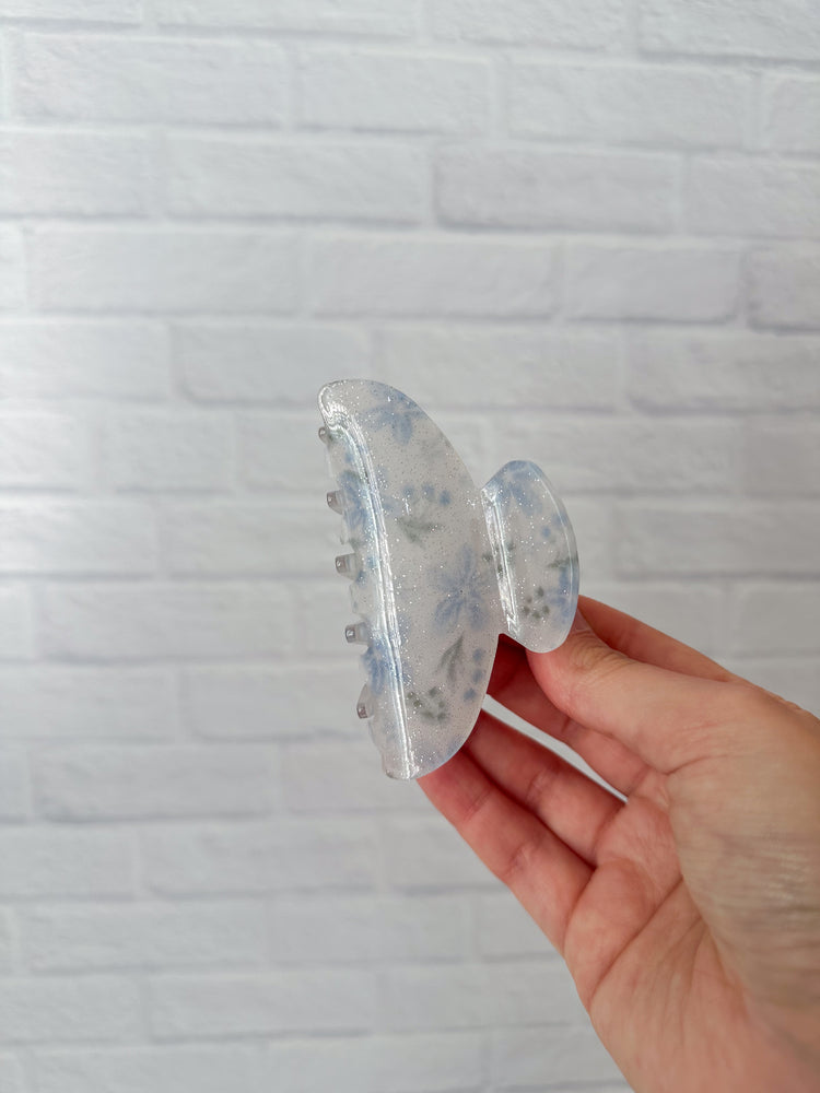 Blue Shimmer Floral Claw Clip