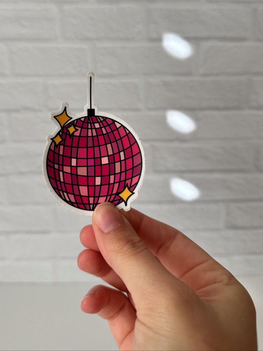 Pink Disco Ball Sticker (Large)