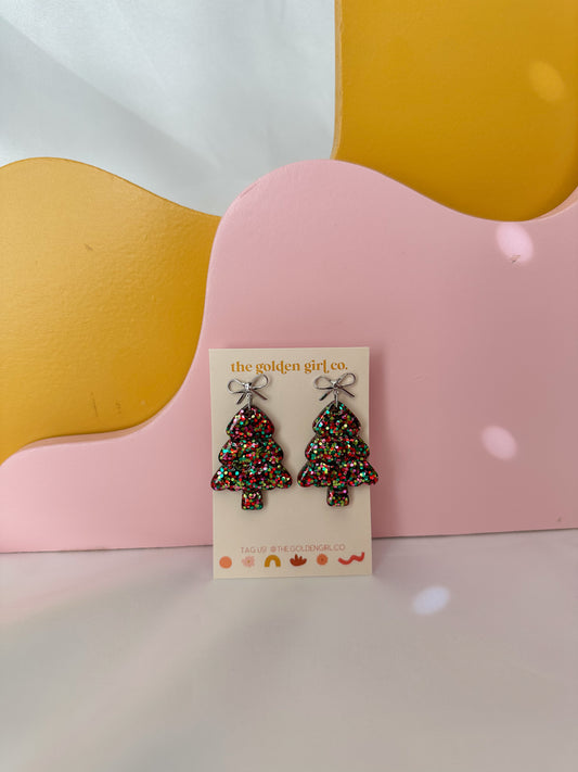 Cutie Christmas Tree Bow Dangles (silver)