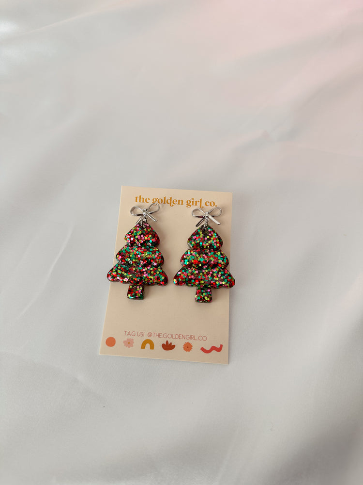 Cutie Christmas Tree Bow Dangles (silver)