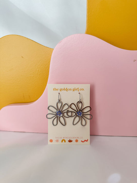 Blue Flower Shaped Dangles (silver)