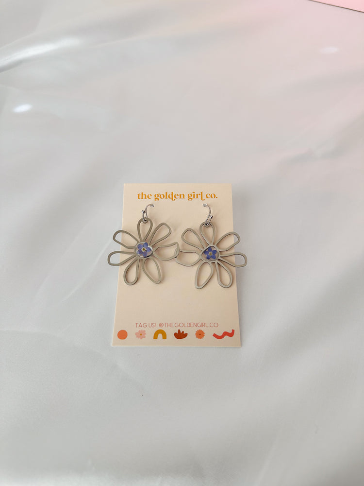 Blue Flower Shaped Dangles (silver)