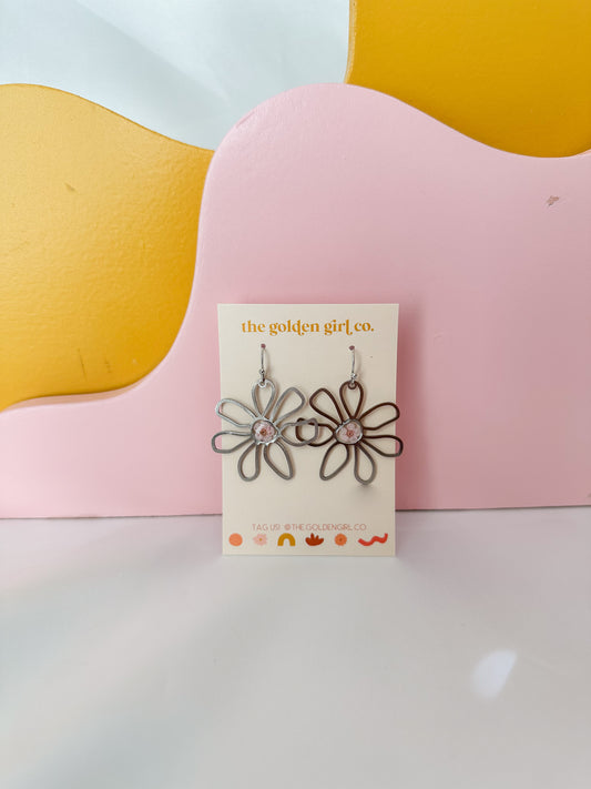 Pink Flower Shaped Dangles (silver)