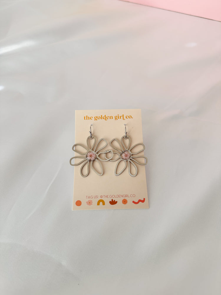 Pink Flower Shaped Dangles (silver)