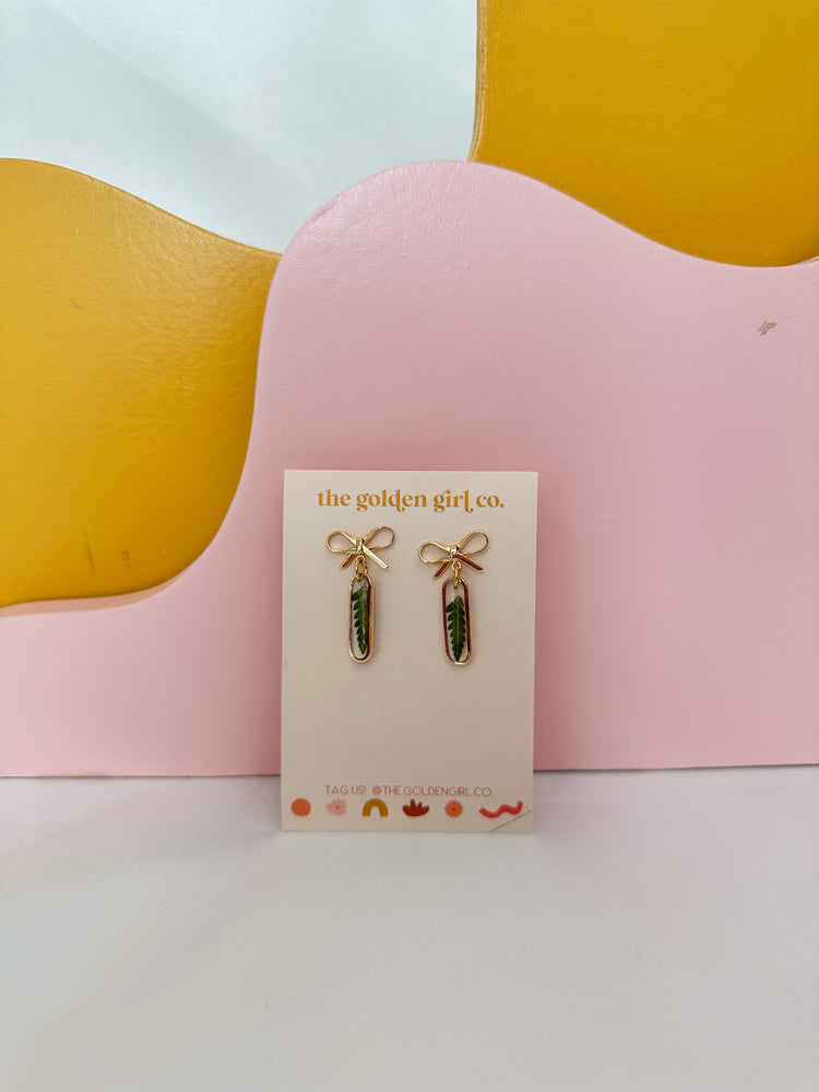 Oval Bow Fern Dangles