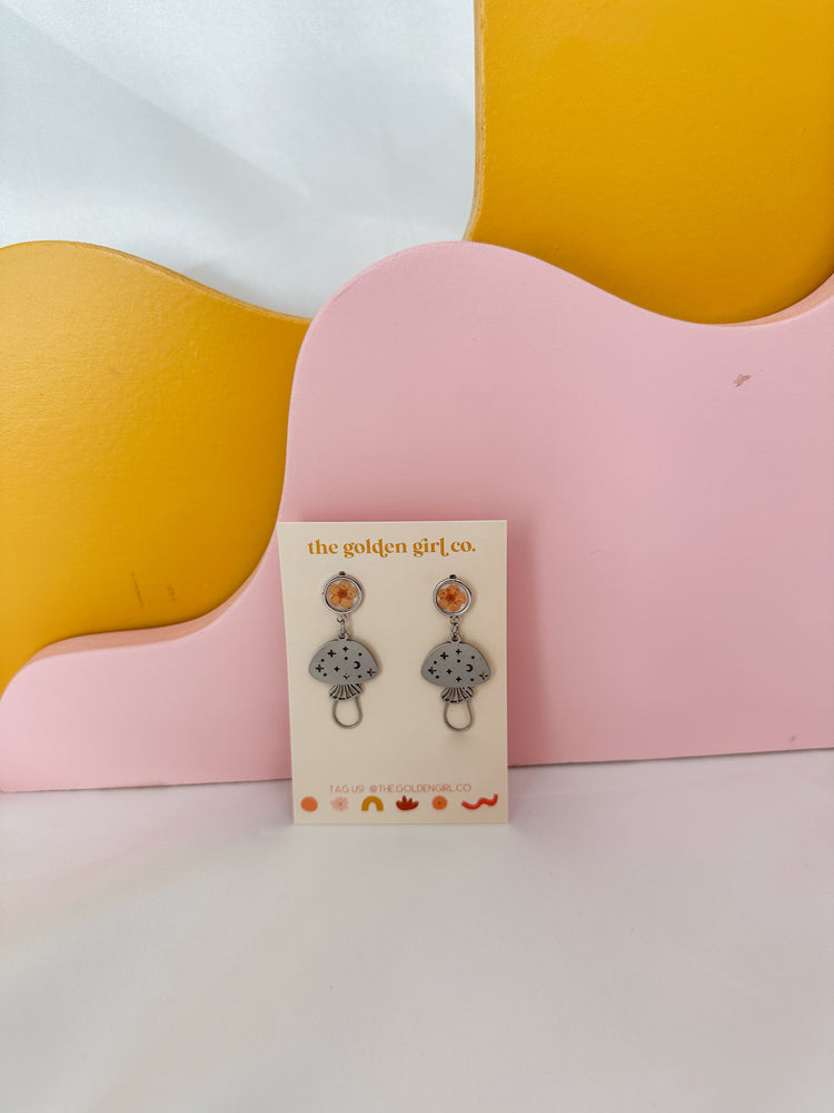 Orange Mushroom Dangles (silver)