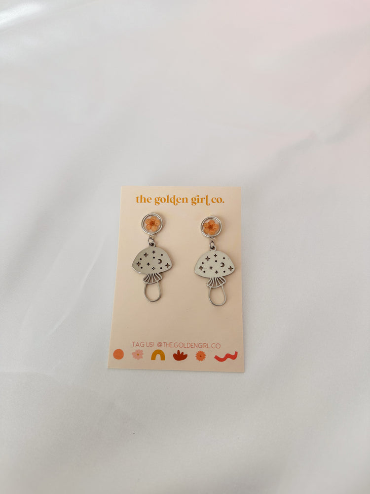 Orange Mushroom Dangles (silver)