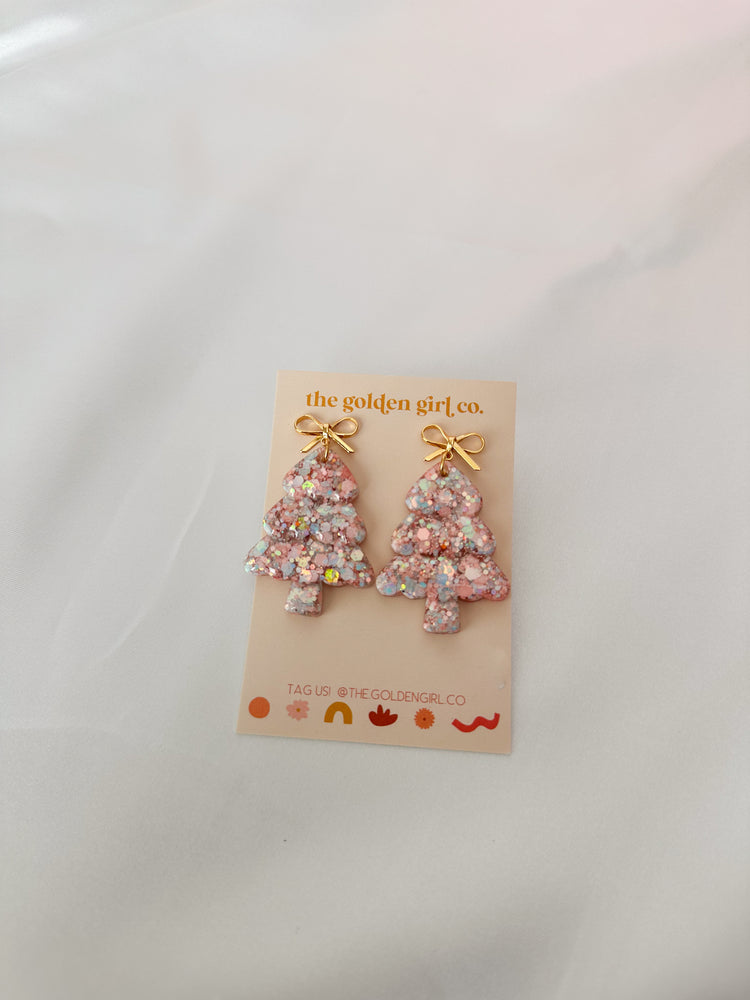 Pink Christmas Tree Bow Dangles