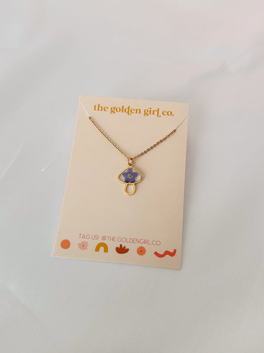 Gold Floral Mushroom Necklace