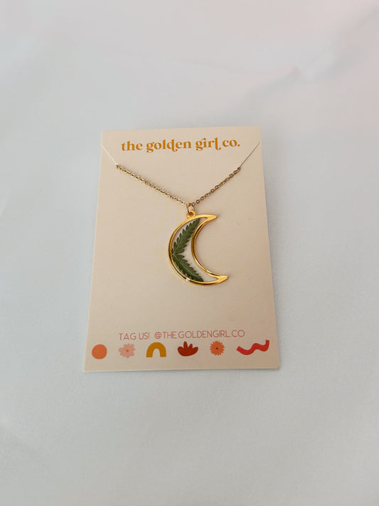 Gold Fern Moon Necklace
